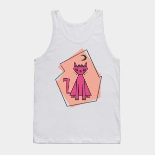 Geometric shape deep pink cut cat with black half moon Tank Top